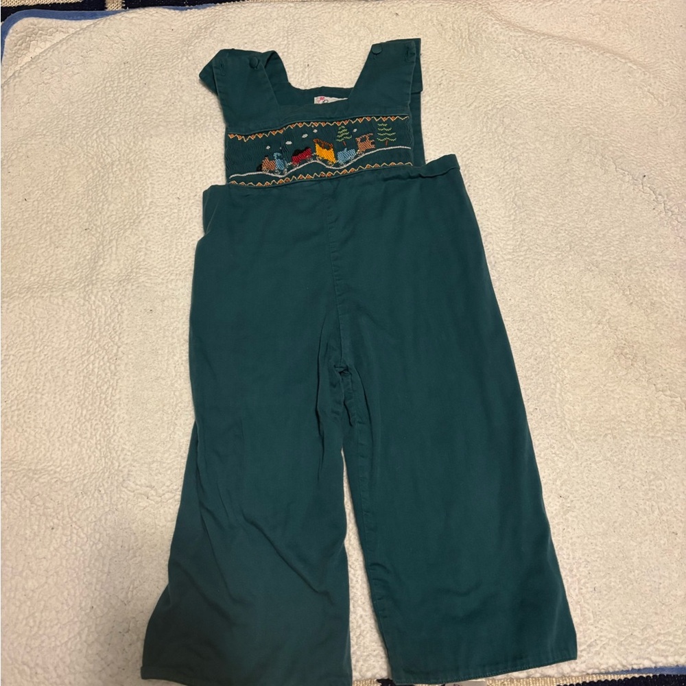 Teal Kids Overalls with Embroidered Detail